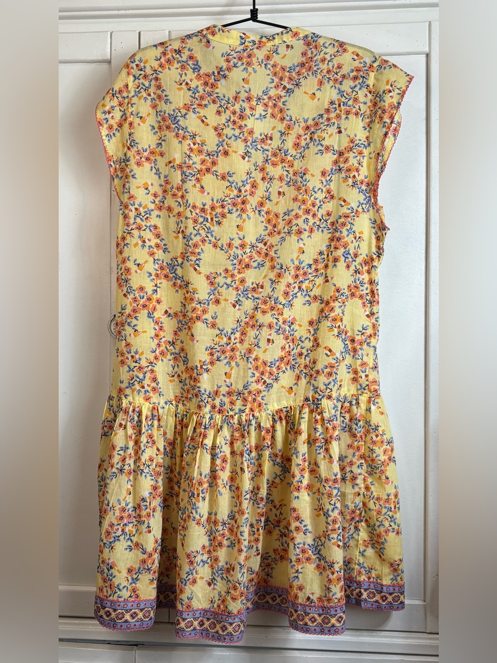 Poupette St Barth Amora Drop Waist Mini Dress Yellow Kookoo Bird Large NWT - Picture 6 of 16